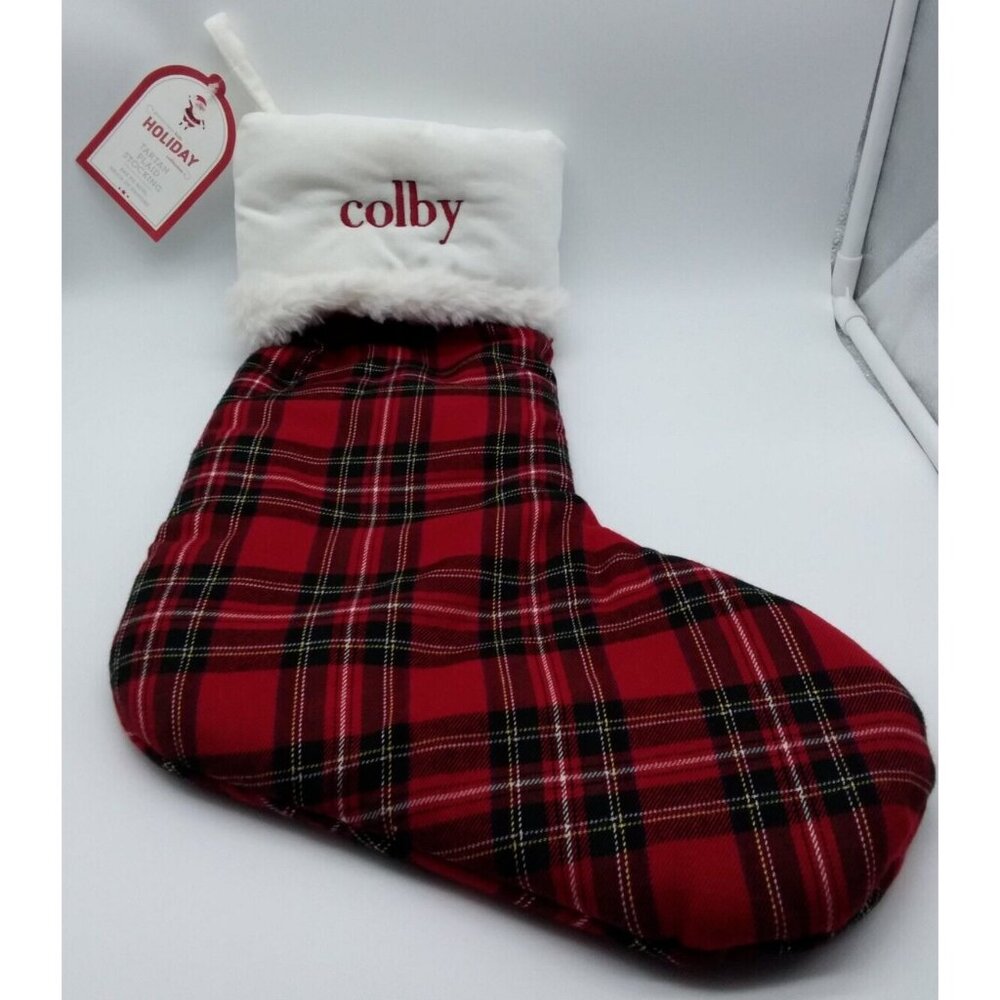 Pottery Barn Kids Colby Tartan Plaid Christmas Stocking Holiday Quilted 20 inch